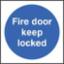 Sign "Fire Door Keep Loc ked" S/Adh 70x70mm RPVC